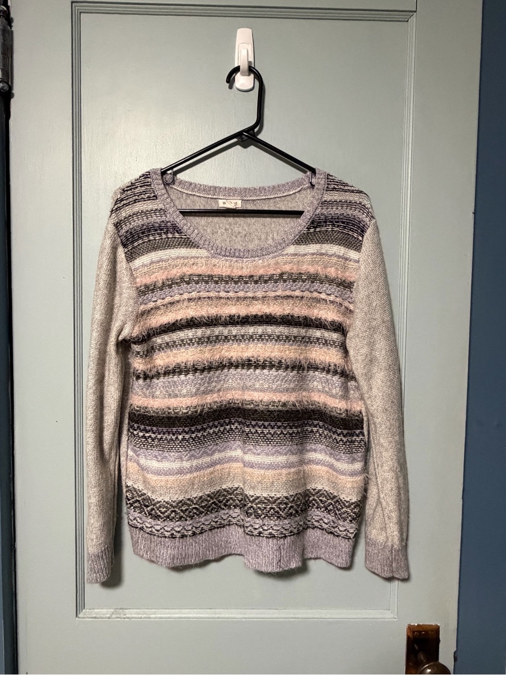 Westport Striped Scoop Neck Sweater in Lavender, Gray & Pink
